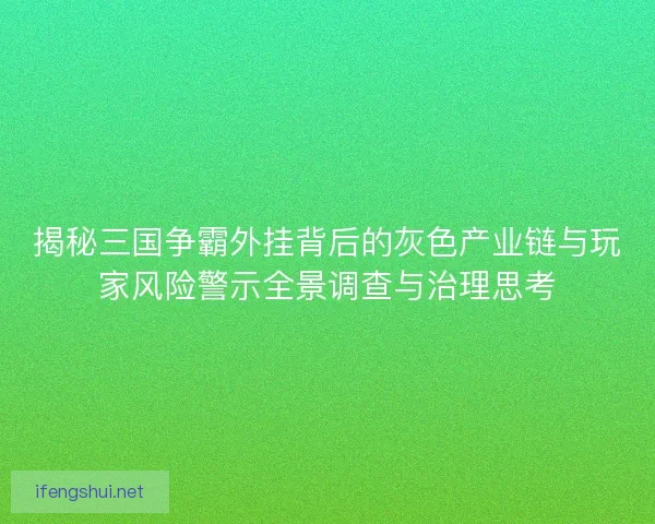 揭秘三国争霸外挂背后的灰色产业链与玩家风险警示全景调查与治理思考